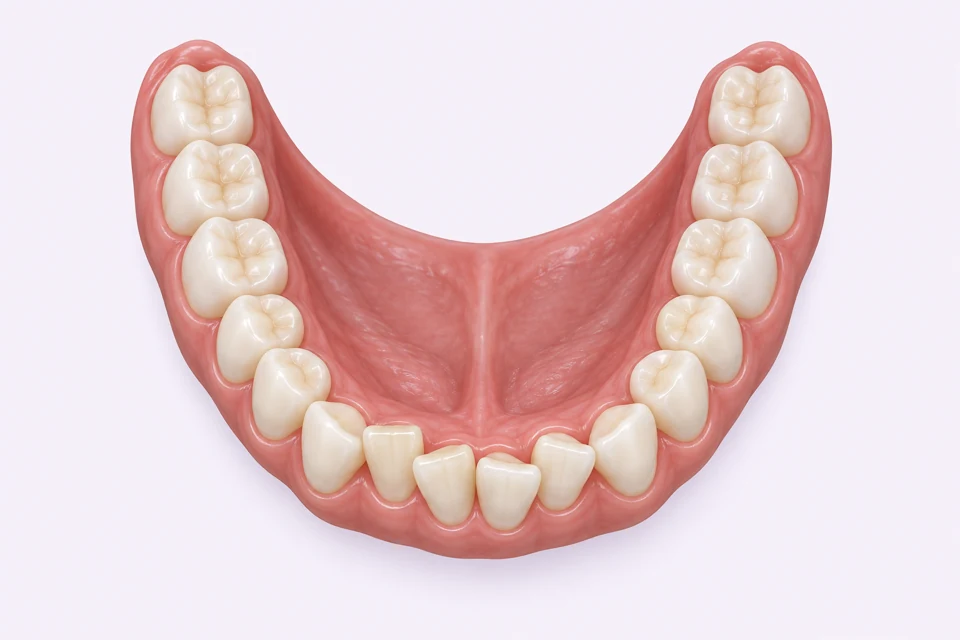 Vista superior esquemática de irregularidade leve nos dentes anteriores